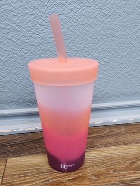 NWOT Silipint 22 oz Straw Tumbler Desert Sun Orange Pink Purple Ombre